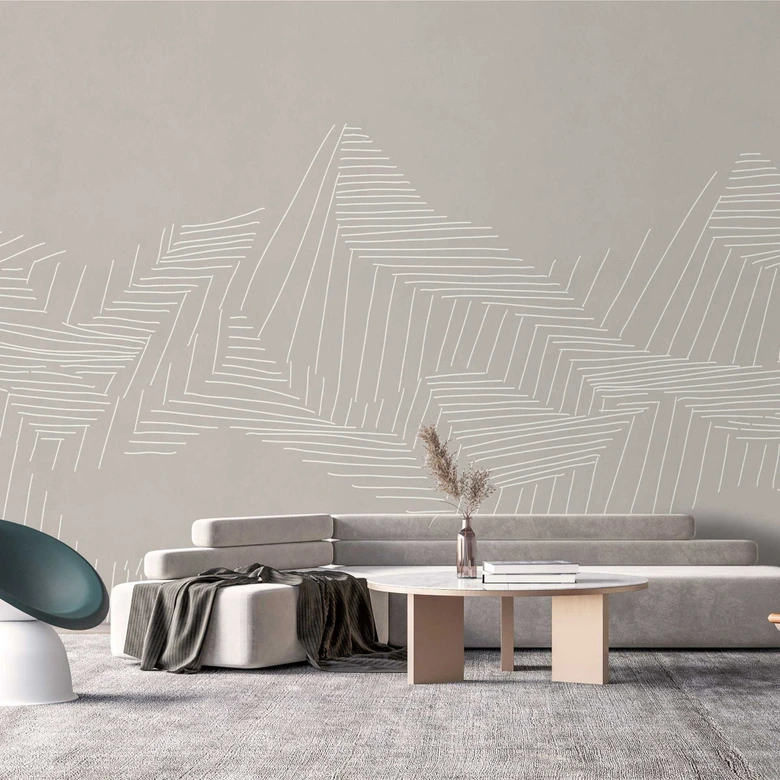 Geometrische Berge Fototapete in Beige mit Linienmuster - Vliestapete 
