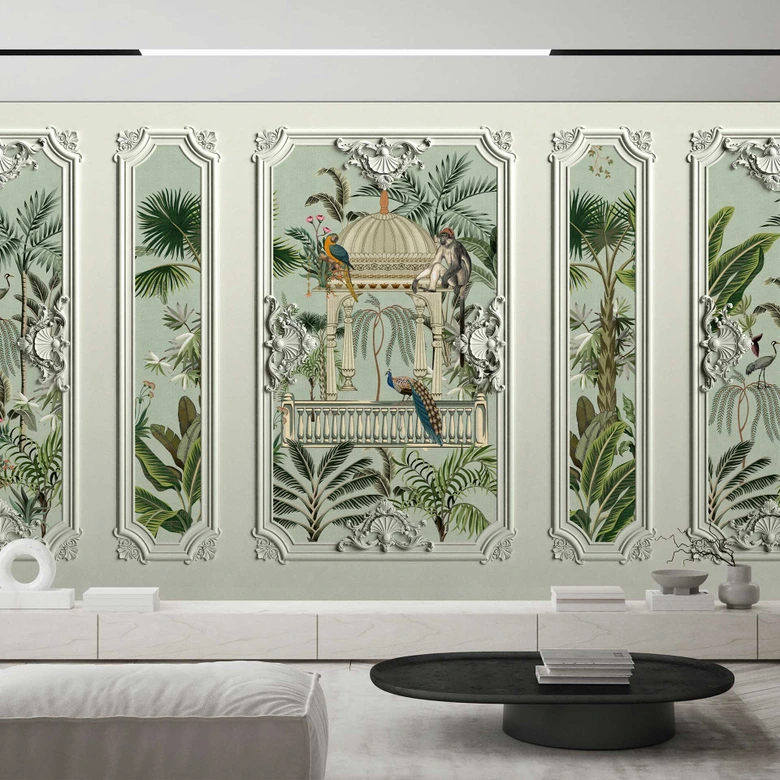 Fototapete Klassischer Kolonialstil mit Vogelmotiven - Elegante Vliestapete 