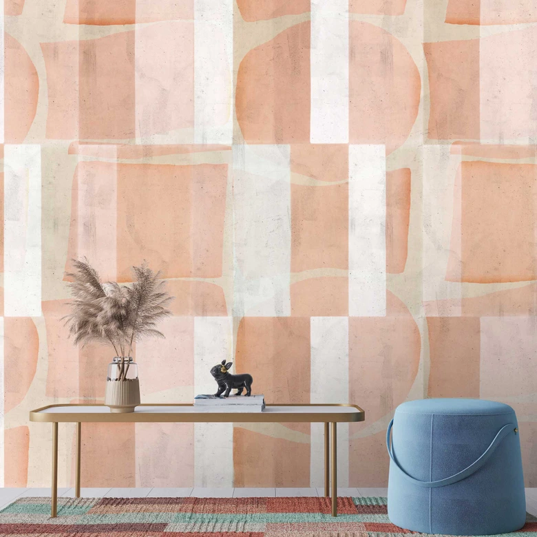 Moderne Abstrakte Fototapete in Apricot - Geometrische Vliestapete 