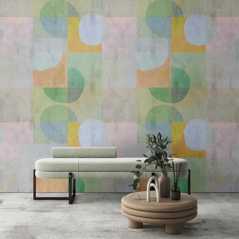 Pastellfarbene Geometrische Tapete - Sanfte Vliestapete mit Kreismotiv 