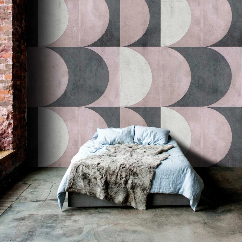 Geometrische Tapete in Kreisoptik - Rosa Grau - Moderne Vliestapete 
