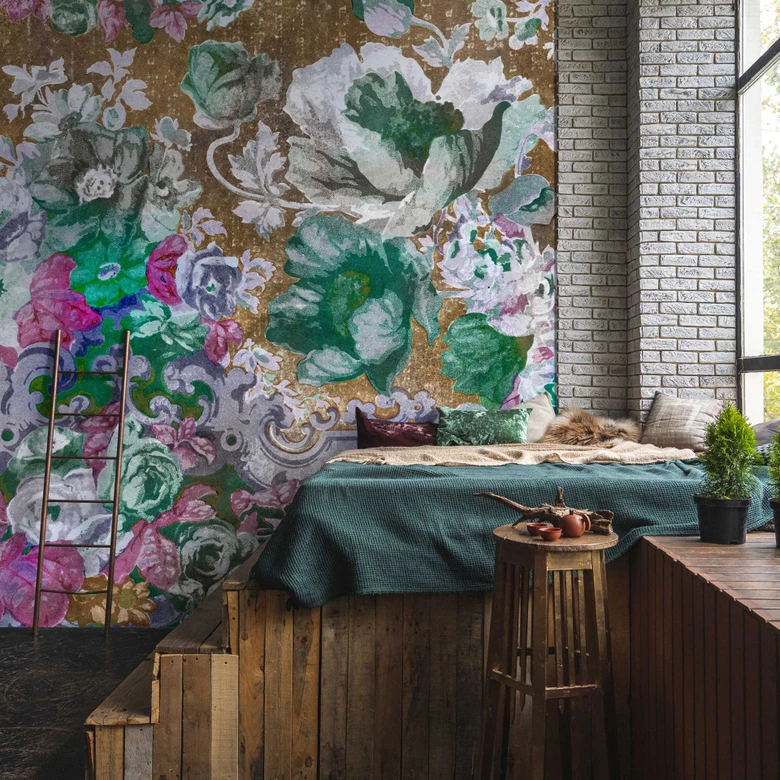 Barock blommig tapet färgglad - vintage akvarell blommönster 