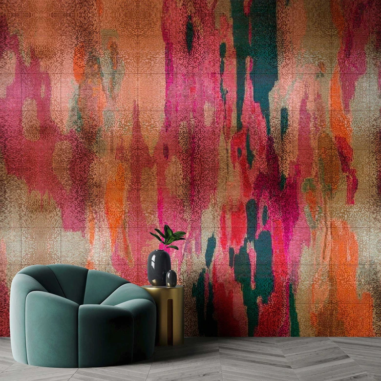 Abstrakt fototapet - korallrött och orange på beige bakgrund - non-woven 