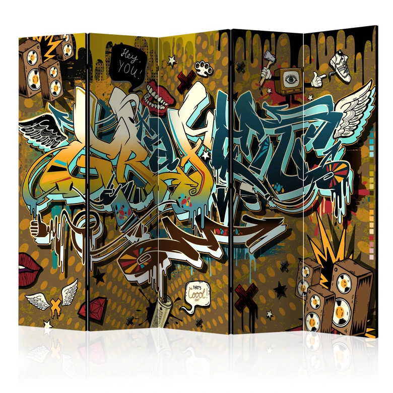 Paravent, Raumteiler freistehend, Trennwand - Graffiti - Das ist cool , 5-teilig - 225x172 cm 