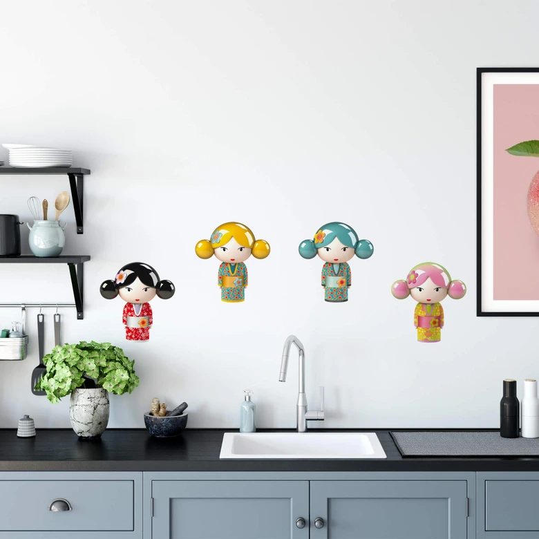 Muursticker Michel Agullo - Kokeshi Figuren Set 03 