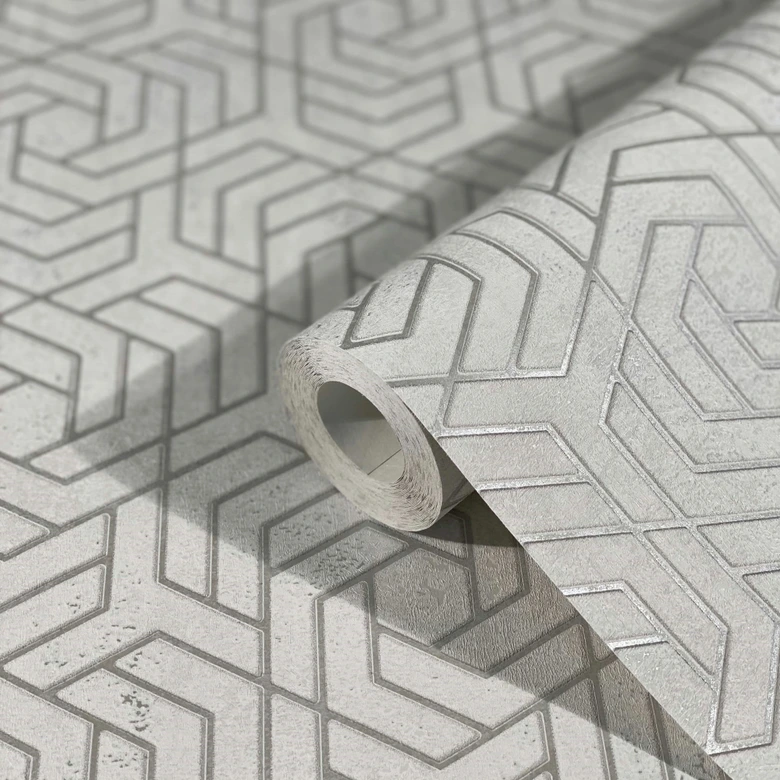 vliesbehang in 3D look grijs grafisch  