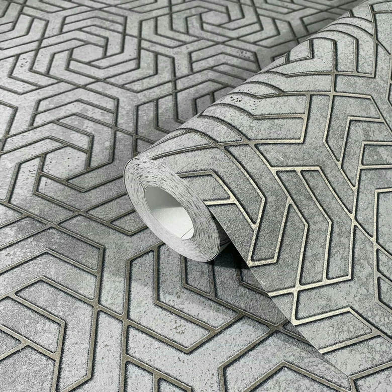 Non-woven tapet med 3D-look i grå grafik  