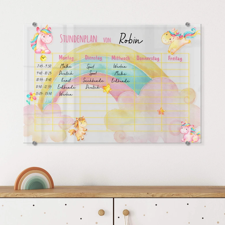 Acrylboard Memoboard Stundenplan Einhörner - transparent 