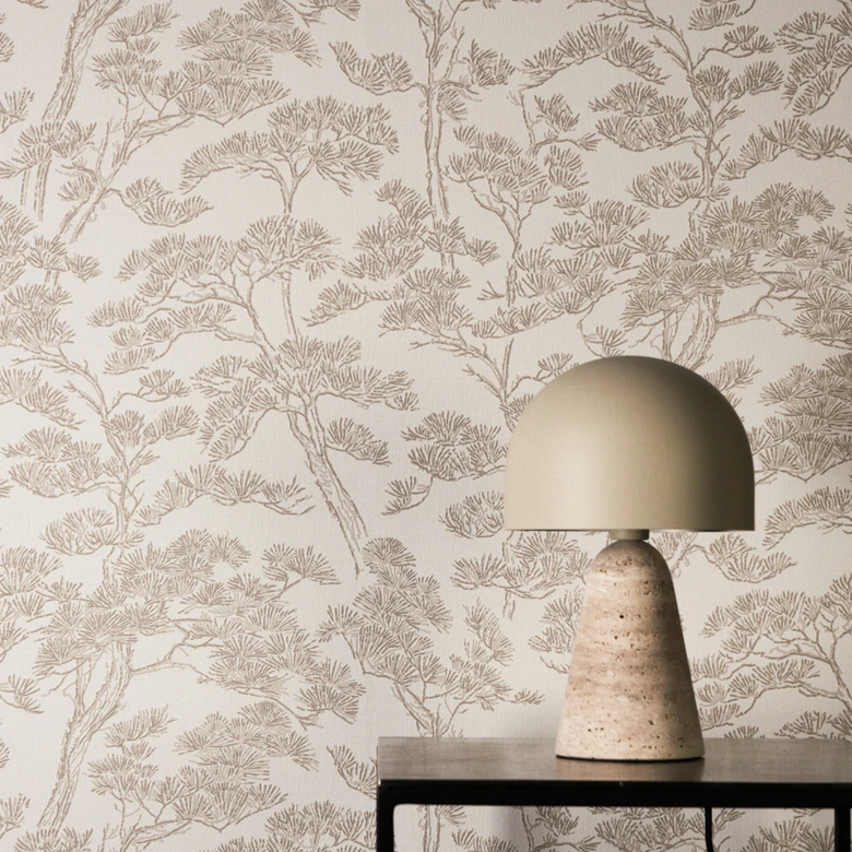 Papel pintado no tejido Lin Zen Branches beige blanco con ramas asiatico - arboles marrones papel pintado bosque ramas 