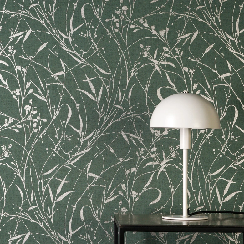 Non-woven wallpaper Fee Wild Free green gray metallic - grasses wildflowers living room bedroom 