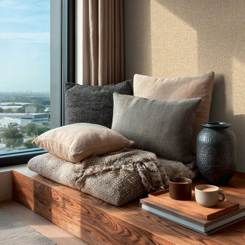 Icke-vävd tapet Jan Studio Sense & Surface Weave Beige Metallic - Stud!o Weave Rattan cream 