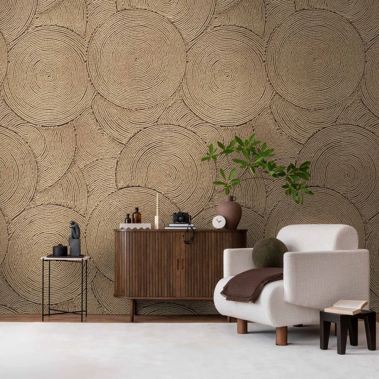 Icke-vävd tapet 3D cirklar beige brun matt utdragbar 1,59 x 2,80 m Icke-vävd tapet väggmålning 