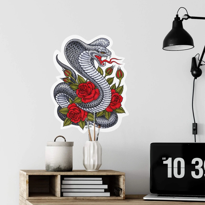 Wandtattoo Miami Ink Kobra mit Rosen 