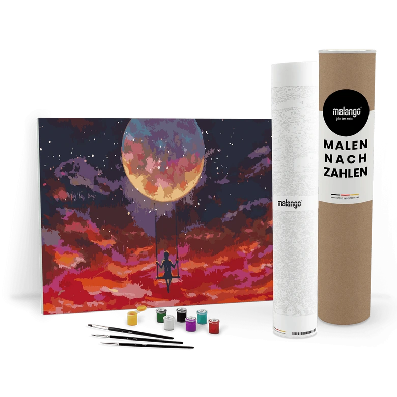 Malen nach Zahlen Leinwandbild - Mond und Schaukel  