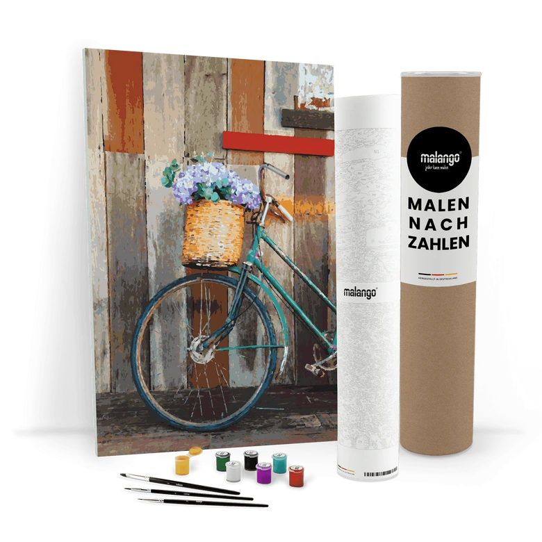 Malen nach Zahlen Leinwandbild - Blumen am Fahrrad  