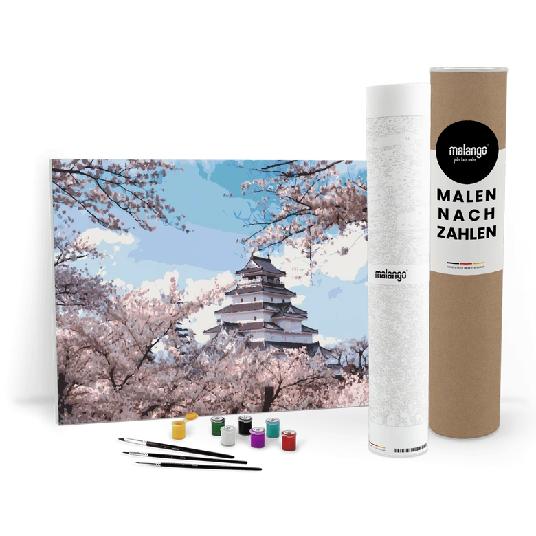 Malen nach Zahlen Leinwandbild - Landschaft Tempel der Sakura  