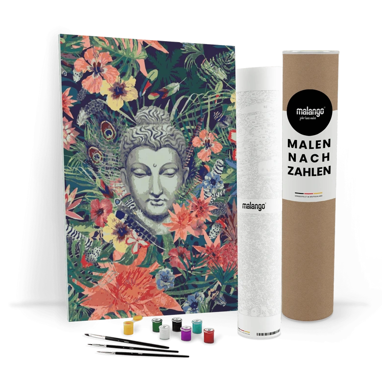 Malen nach Zahlen Leinwandbild - Buddha unter Blumen  