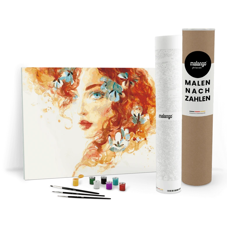 Malen nach Zahlen Leinwandbild - Frau mit roter Haarpracht  