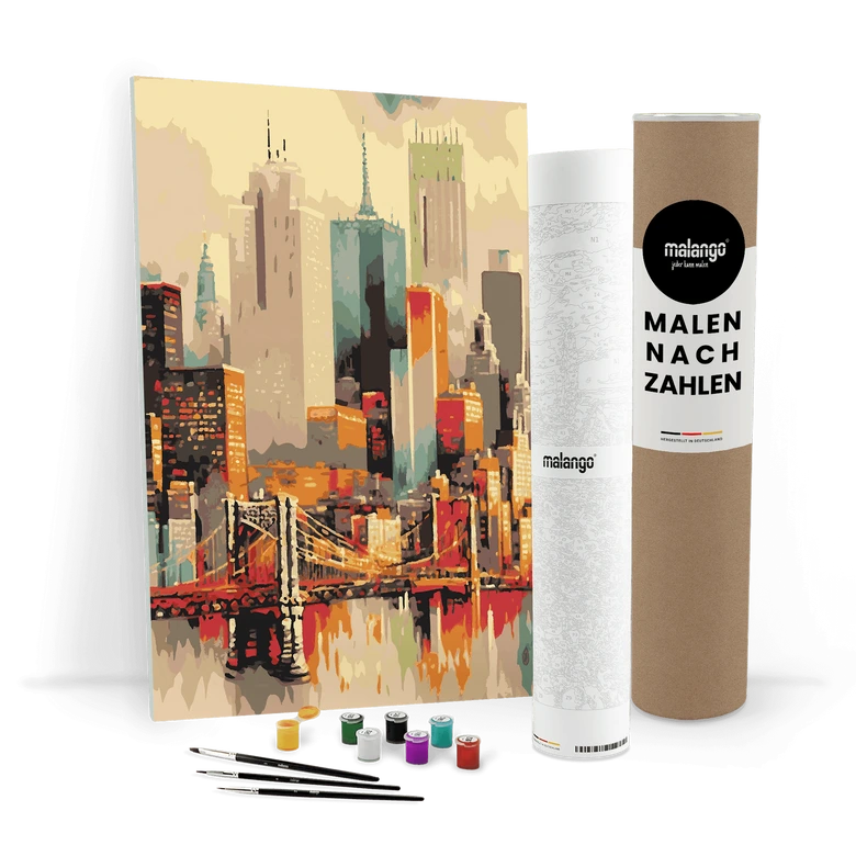 Malen nach Zahlen Leinwandbild - New York Spiegelbild im East River  