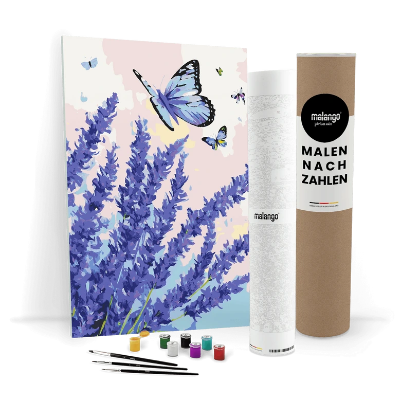 Malen nach Zahlen Leinwandbild - Schmetterlinge am Lavendel  