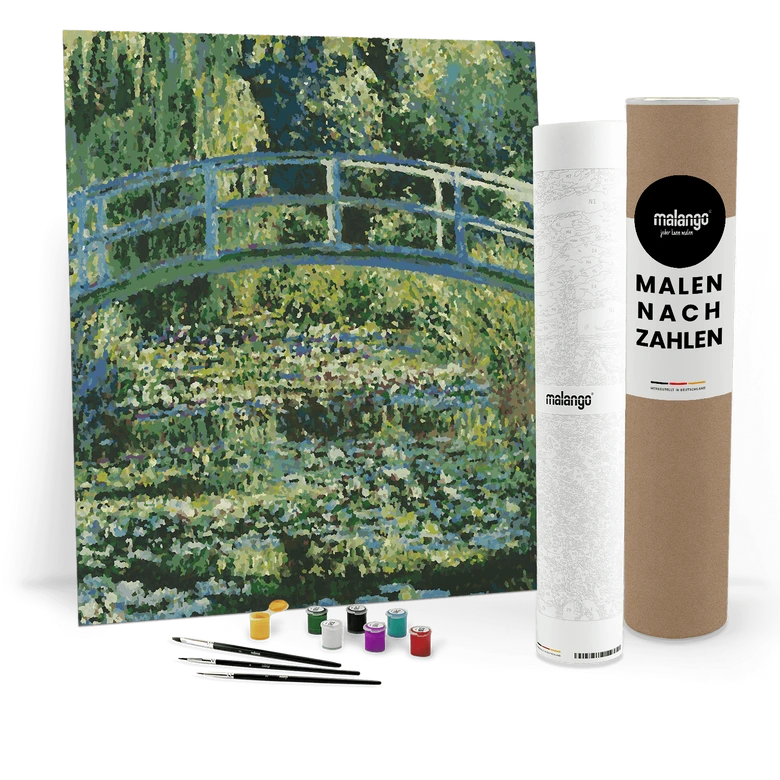 Malen nach Zahlen Leinwandbild - Monet - Der Seerosenteich mit der japanischen Brücke  