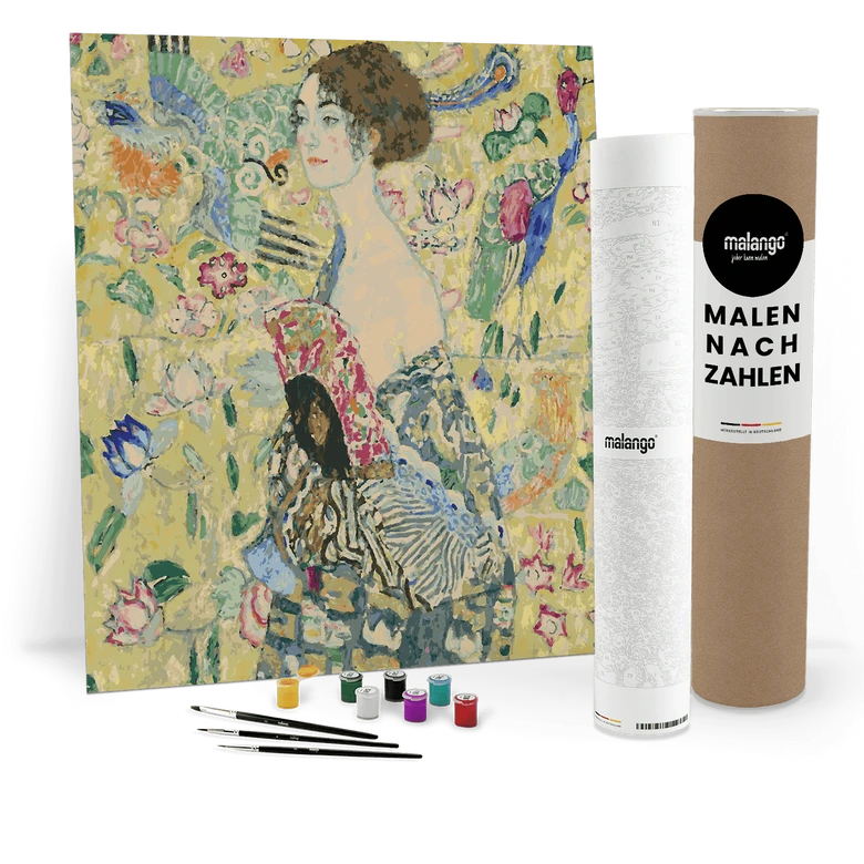 Malen nach Zahlen Leinwandbild - Klimt - Dame mit Fächer  