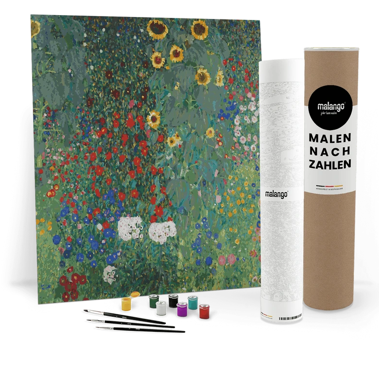 Malen nach Zahlen Leinwandbild - Klimt - Bauerngarten mit Sonnenblumen  