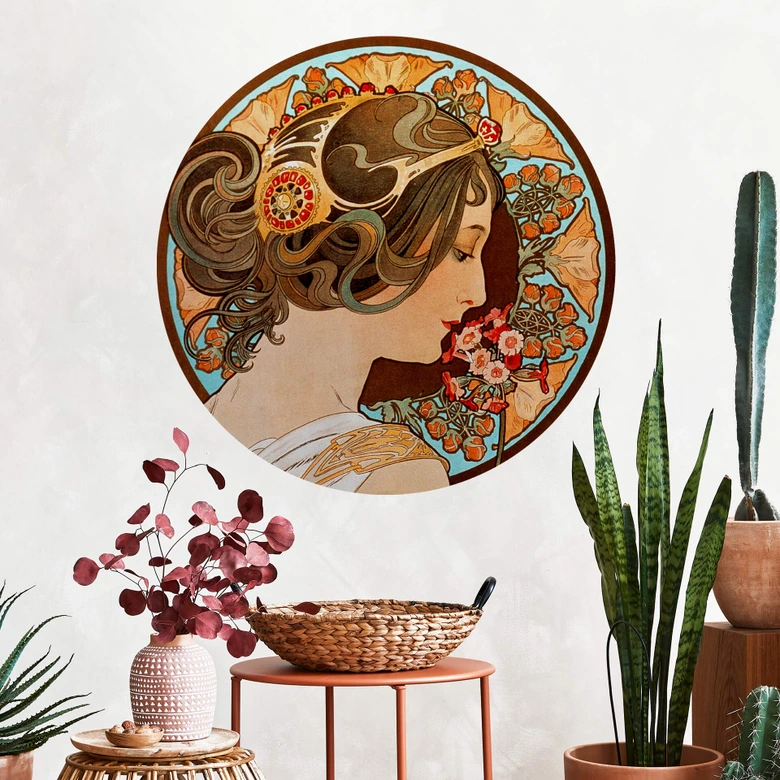 Sticker mural Mucha - Primevère - Rond 