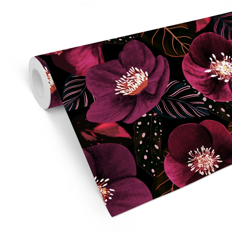 Blumen Mustertapete Florale Blütenpracht in Purpurtönen - Anis Illustration 