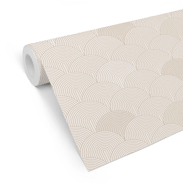 Papier peint à motifs Géométrique - Demi-cercles abstraits dans Soft Beige - Bloomery Decor 