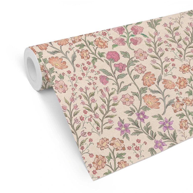 Florale Mustertapete Wiesenblumen Vintage - Beige - Bloomery Decor 