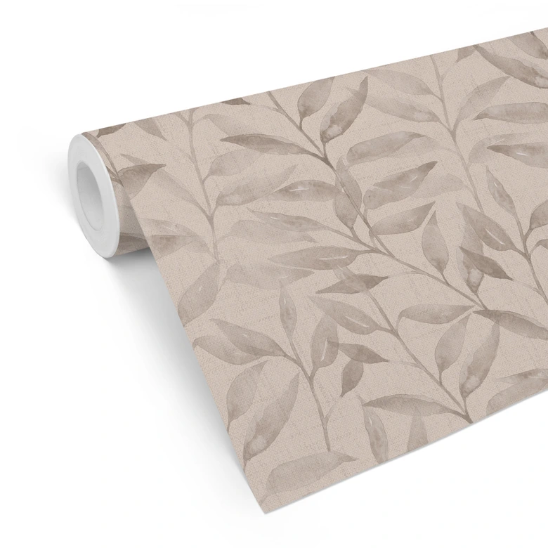 Mustertapete Zarte Aquarell-Blätter - Soft Grau - Bloomery Decor 