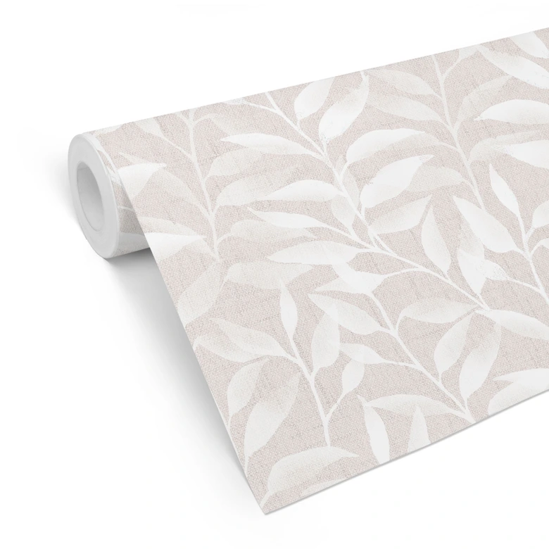 Mustertapete Zarte Aquarell-Blätter - Soft Beige - Bloomery Decor 