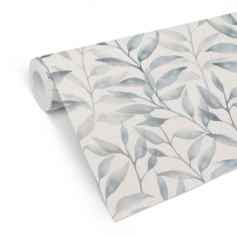 Mustertapete Zarte Aquarell-Blätter - Soft Grau - Bloomery Decor 