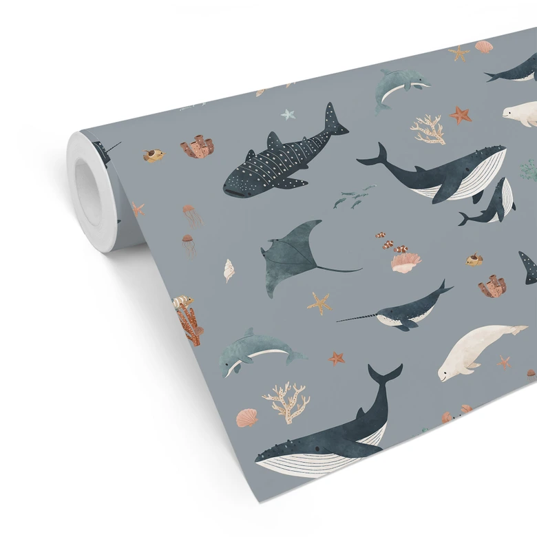 Mustertapete Maritime Unterwasserwelt – Wale und Meerestiere - Kikki Belle 