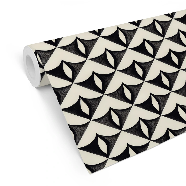 Mustertapete Geometrische Ornamente in Schwarz-beige - Treechild 