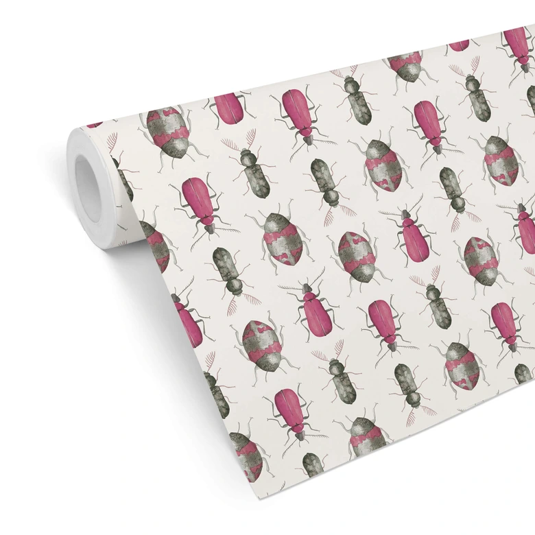 Mustertapete - Bunte Käfer - rosa 