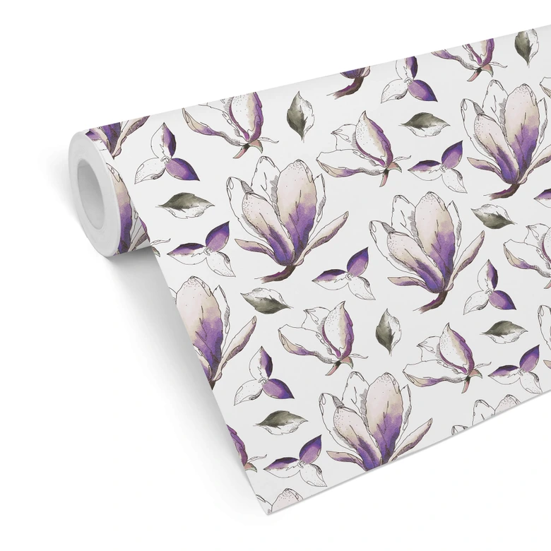 Patroonbehang – Illustrated Flowers – paars 