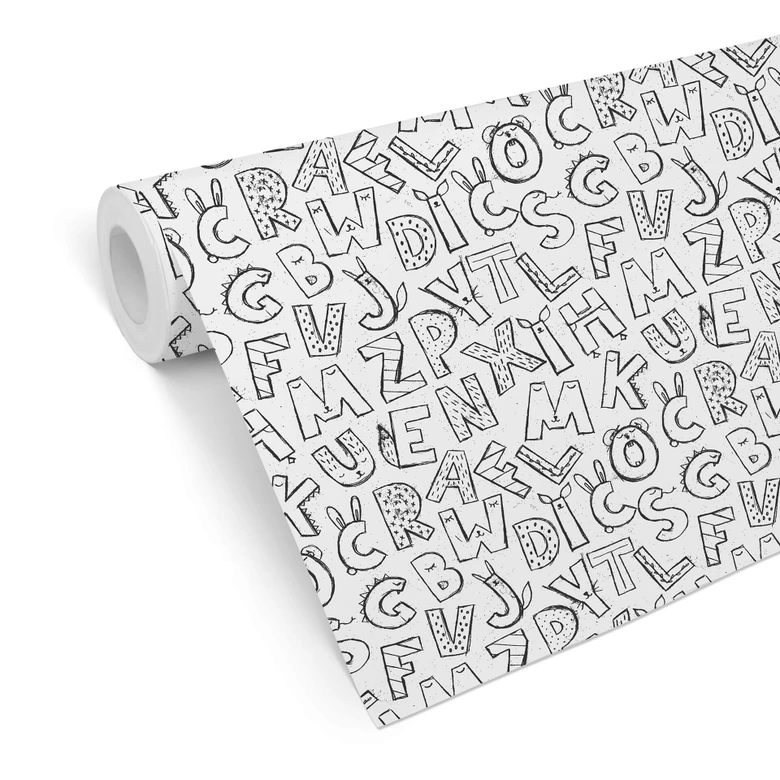 Mustertapete - Kinderalphabet - schwarz-weiß 
