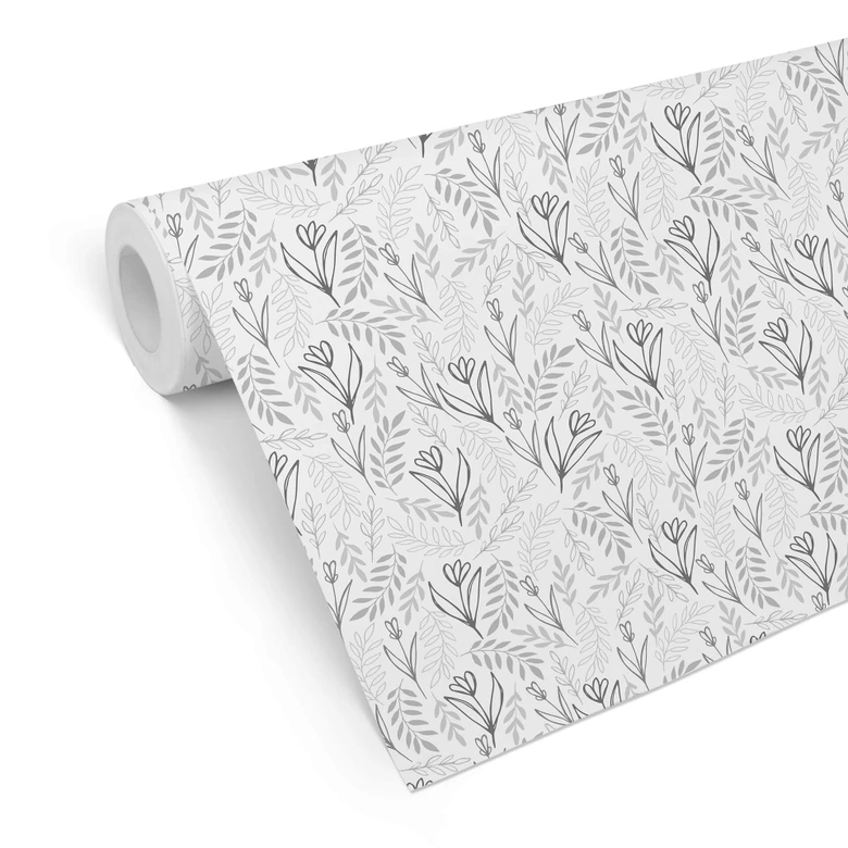 Mustertapete Graphic Flowers - Blumenfeld schwarz-weiß 