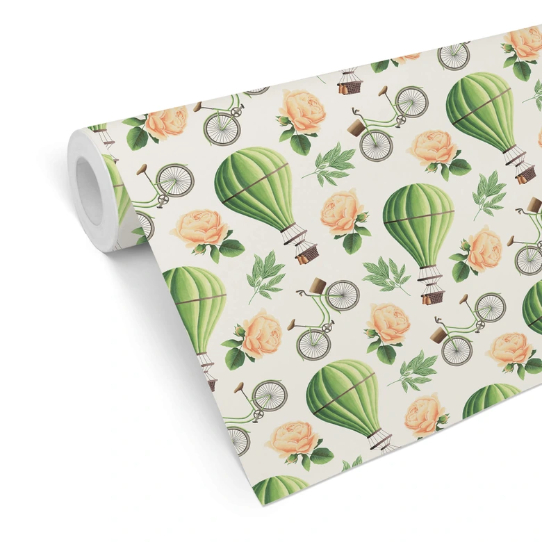 Patroonbehang – Vintage Luchtballonnen – groen 