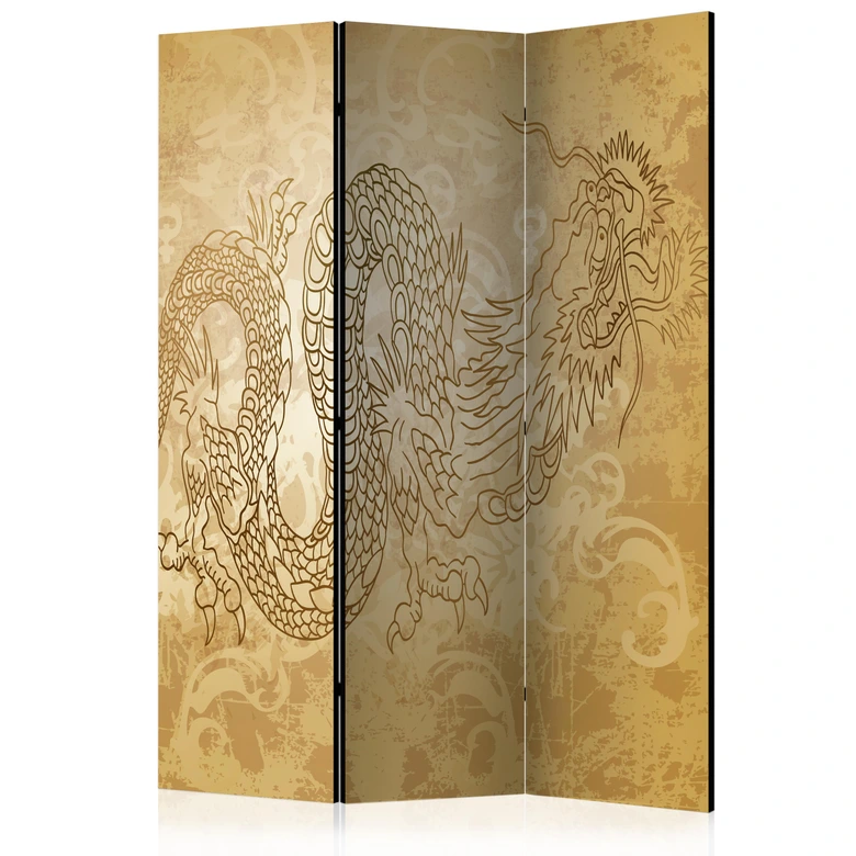 Paravent, Raumteiler freistehend, Trennwand - Geheimnisvoller Drache, 3-teilig - 135x172 cm 