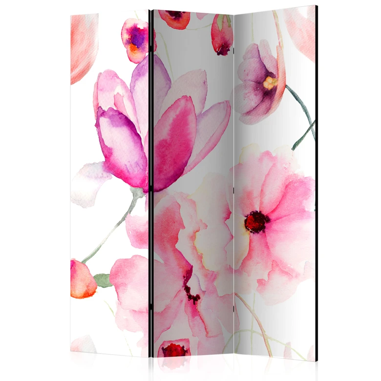 Paravent, Raumteiler freistehend, Trennwand - Blumensinfonie in Rosa 