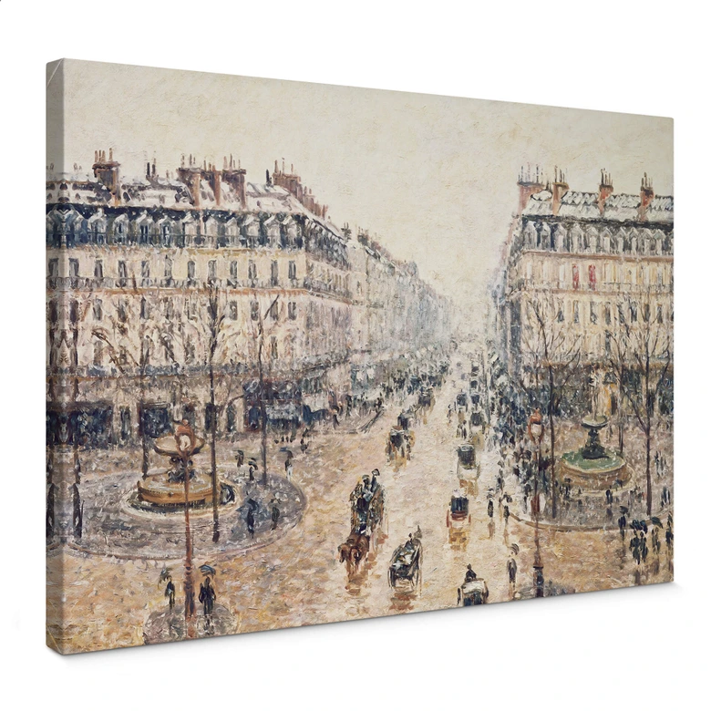 Camille Pissarro -  Avenue de L'Opera, Paris, Sollys, vintermorgen - Lærredsprint 