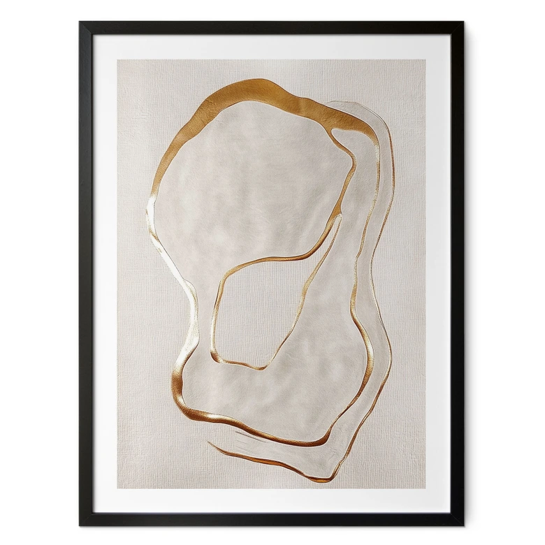Poster med abstrakt linjekonst i guld och beige - Alma 