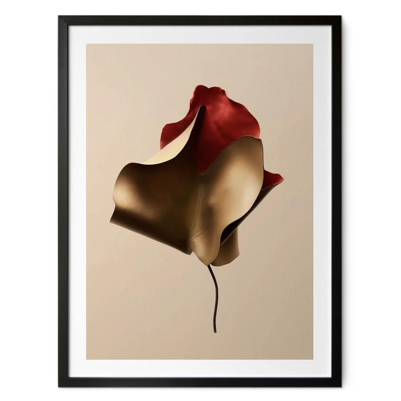 Poster Elegantes Blatt in Gold und Rot - Alma 