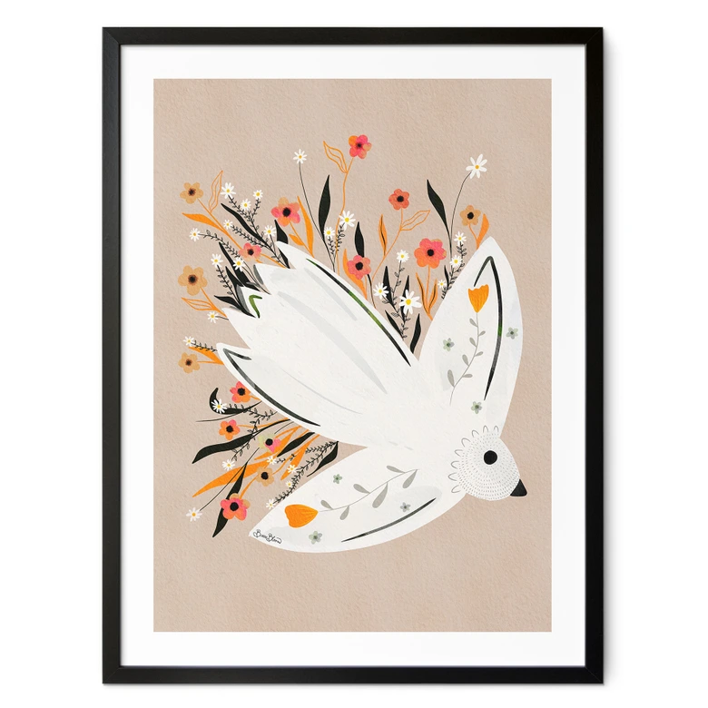 Poster Colombe de la paix avec petites fleurs - Bloom 