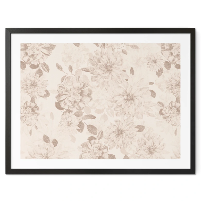 Blumen Poster Dahlien Shabby Chic Beige - Bloomery Decor 