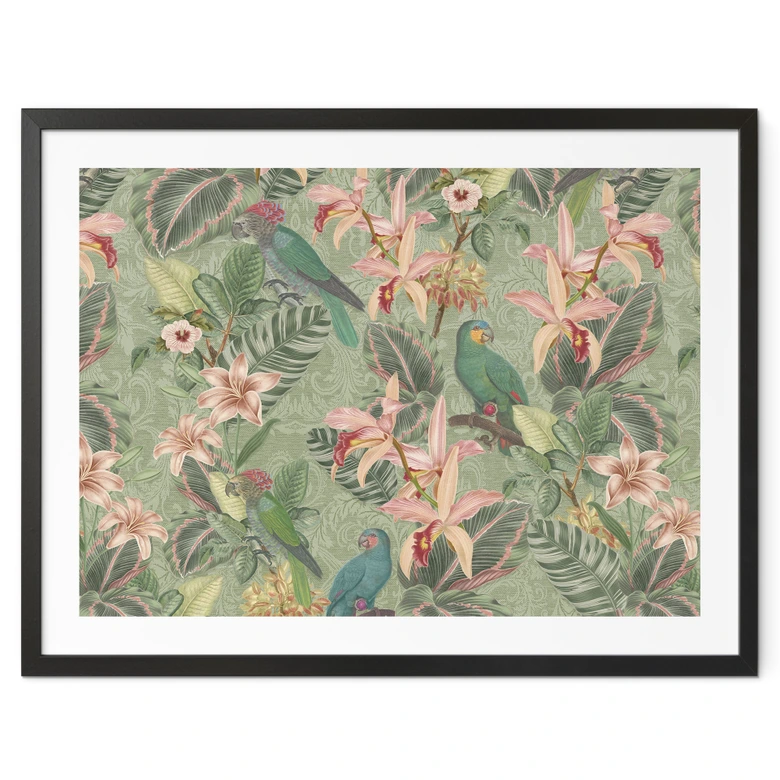 Poster Dschungel mit Papageien Grün - Bloomery Decor 