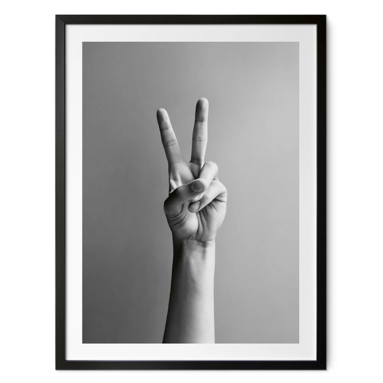 Schwarz-Weiß Poster | Victory Hand - Zeichen des Friedens und Sieges - Bühler 